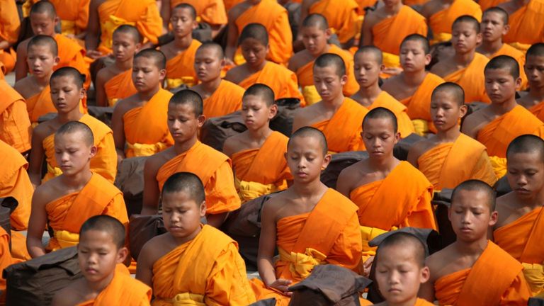 Monks in Thailand gather for a mass meditation ceremony during Vesak. | Source: Pexels.