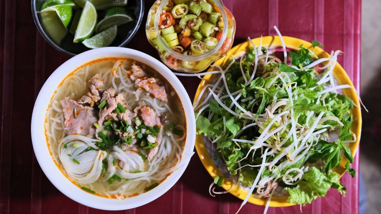 Beef noodle soup (bún bò Huế). | Source: Vietnam Coracle