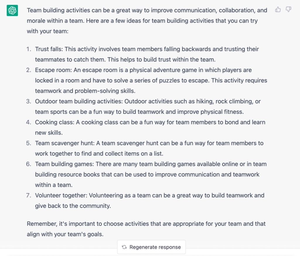 Tools like ChatGPT can help by generating lists of ideas and detailed instructions for executing them | Source FlexOS