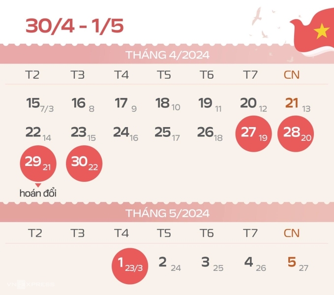 Kế hoạch nghỉ lễ mới | Nguồn VnExpress 15apr2024dohoa2634171232169382131712806648jpg