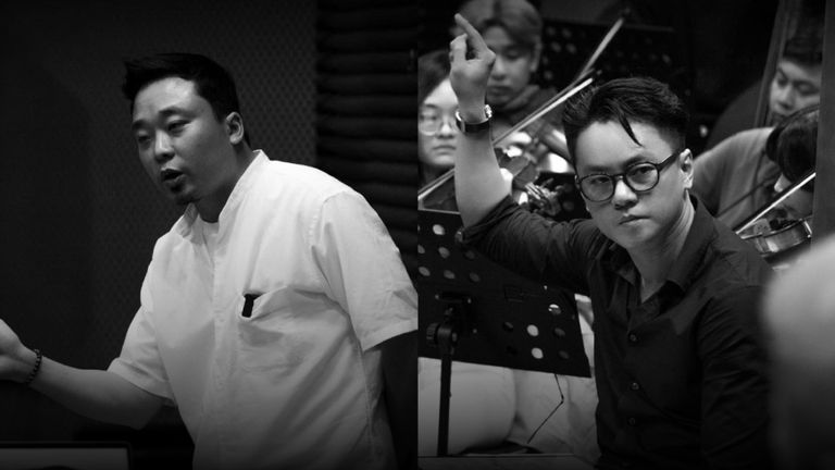 Giám đốc âm nhạc Nguyễn Hữu Vượng và Nhạc trưởng Trần Nhật Minh. | Nguồn: VietVision