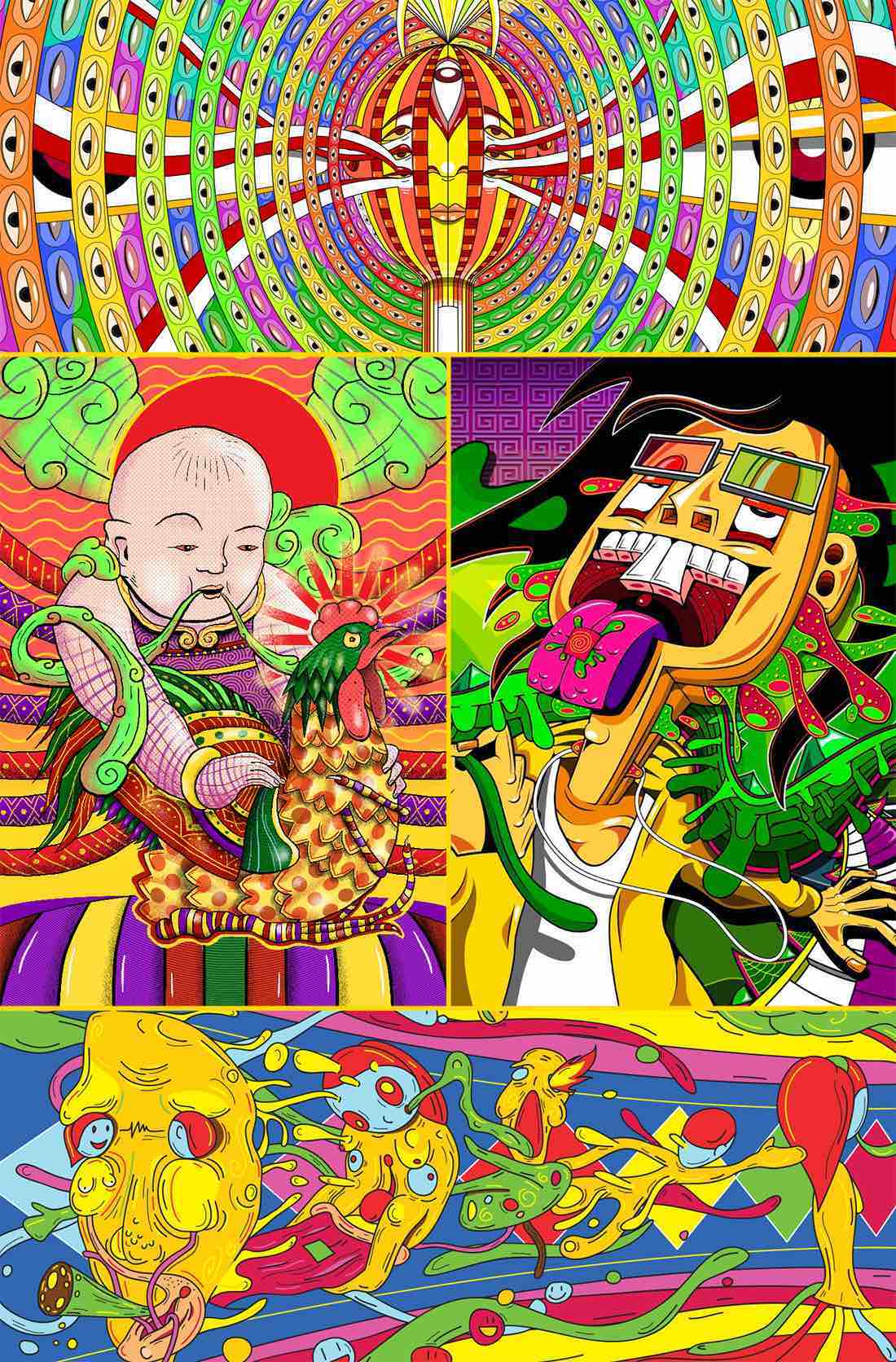 Các tác phẩm psychedelic từ năm 2016 - 2017 Pick chọn nhìn thế giới qua lăng kính nhiều màu sắc và bất quy tắc