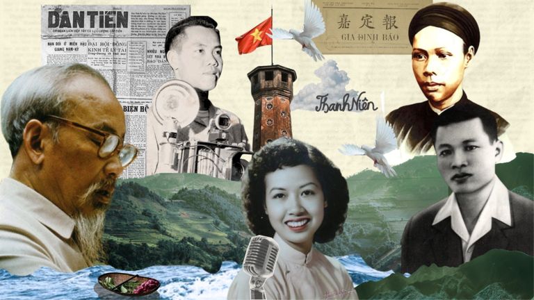 (Left to right) Vietnam’s influential journalists: Ho Chi Minh, Pham Xuan An, Trinh Thi Ngo, Truong Vinh Ky, and Phan Dang Luu | Source: Rachel N for Vietcetera