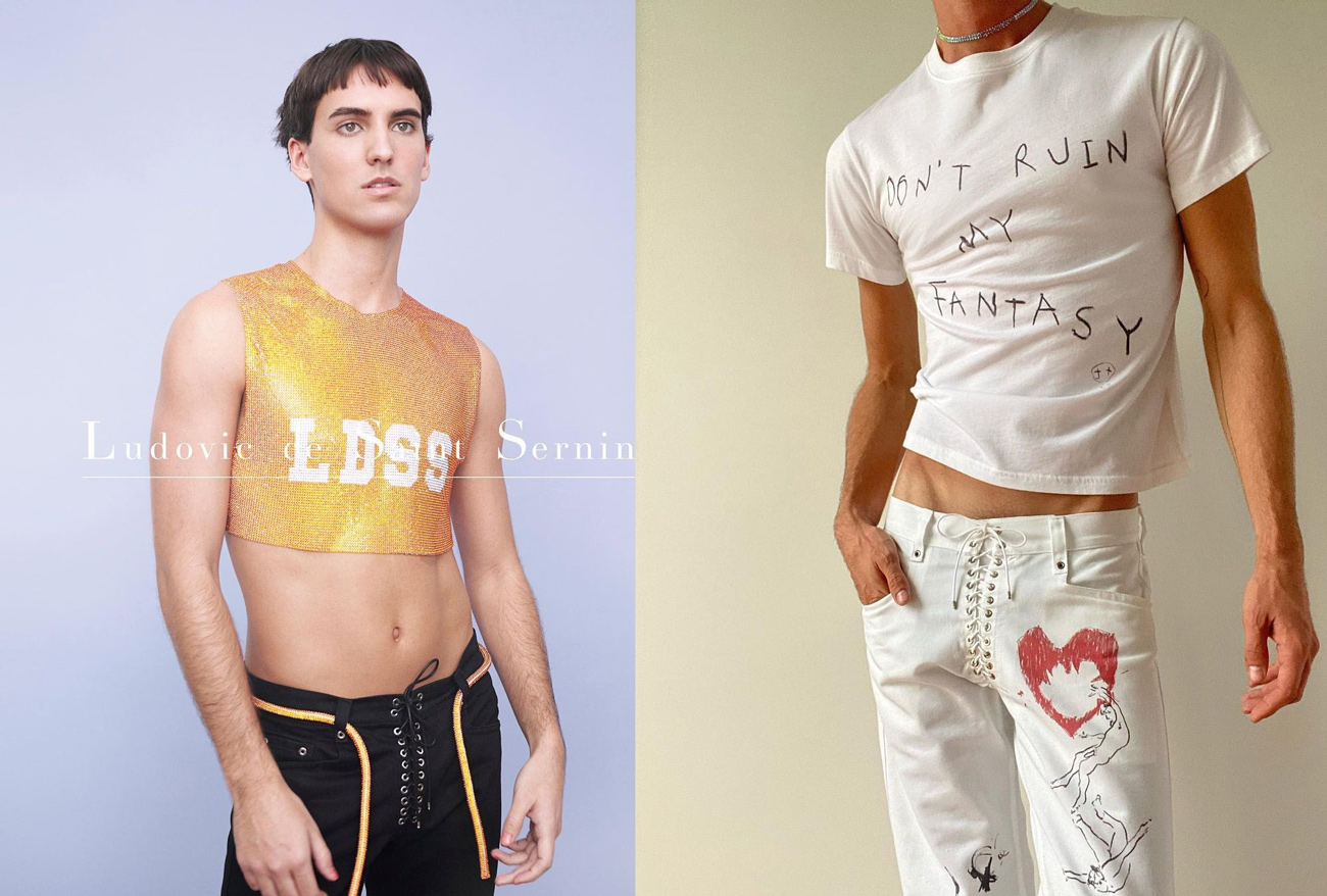 Một chàng trai trong crop-top ánh kim hay một chiếc quần jean dây cột lạ lùng | Nguồn Ludovic de Saint Sernin