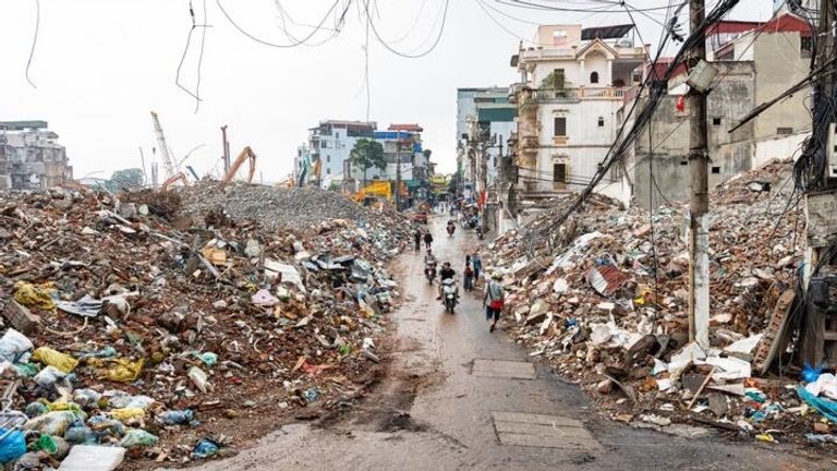 A whole neighbourhood has been demolished in Hanoi. | Source: VTC News 