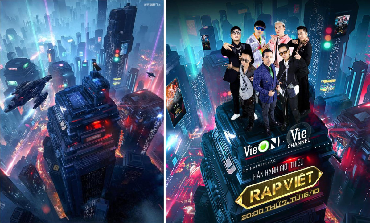 Hình ảnh thuộc sở hữu của Lenovo do họa sĩ người Trung Quốc thiết kế trái và poster của Rap Việt phải | Nguồn 手指断了 a Rap Việt titleRap Viet2 Rap Viet2