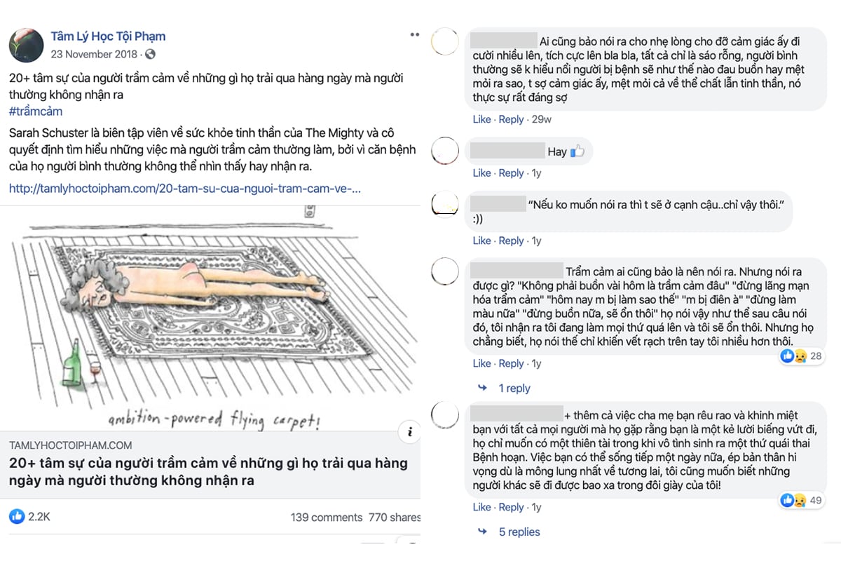 Tìm ra cách cư xử với những người trầm cảm vẫn là một điều khó khăn Nguồn Facebook